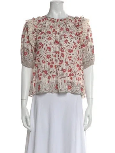 Pre-owned Ulla Johnson Floral Print Crew Neck Blouse In Neutral