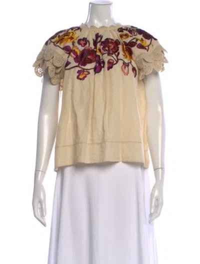 Pre-owned Ulla Johnson Floral Print Crew Neck Blouse In Neutral