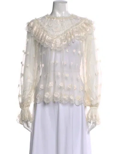 Pre-owned Ulla Johnson Floral Print Crew Neck Blouse In Neutral