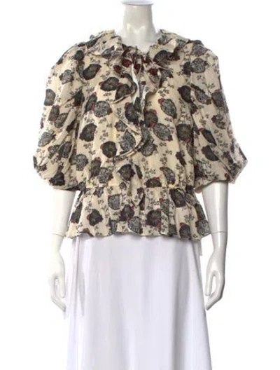 Pre-owned Ulla Johnson Floral Print Crew Neck Blouse In Neutral