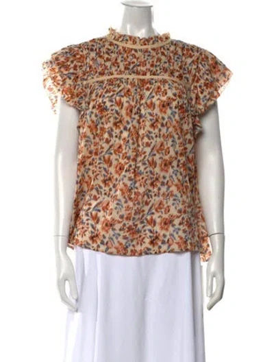 Pre-owned Ulla Johnson Floral Print Crew Neck Blouse In Neutral