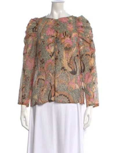 Pre-owned Ulla Johnson Floral Print Crew Neck Blouse In Neutral