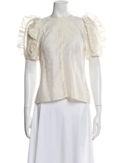Pre-owned Ulla Johnson Floral Print Crew Neck Blouse In Neutral