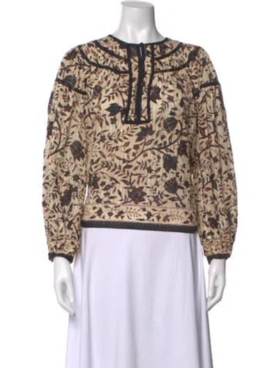 Pre-owned Ulla Johnson Floral Print Crew Neck Blouse In Neutrals