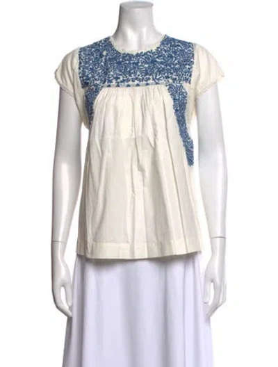 Pre-owned Ulla Johnson Floral Print Crew Neck Blouse In Neutrals