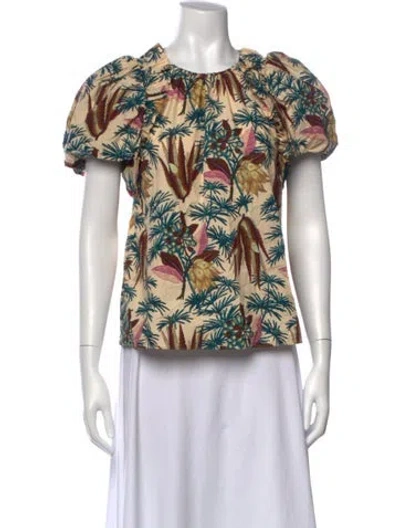 Pre-owned Ulla Johnson Floral Print Crew Neck Blouse In Neutrals