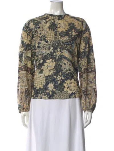Pre-owned Ulla Johnson Floral Print Crew Neck Blouse In Neutrals