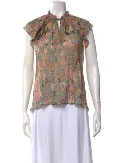 Pre-owned Ulla Johnson Floral Print Crew Neck Blouse In Neutrals