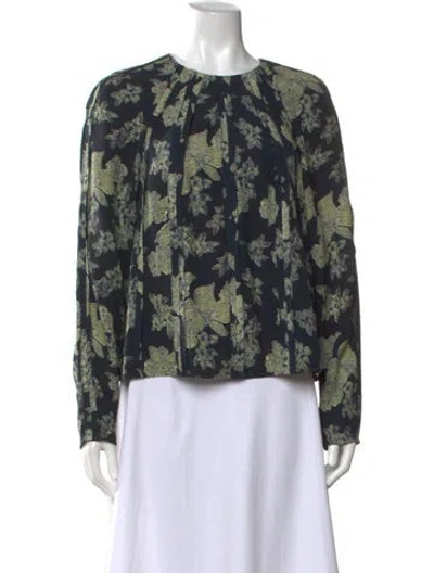 Pre-owned Ulla Johnson Floral Print Crew Neck Blouse In Neutrals