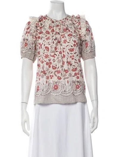 Pre-owned Ulla Johnson Floral Print Crew Neck Blouse In Neutrals/red