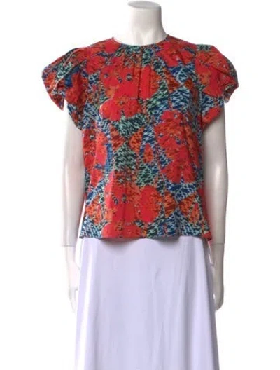 Pre-owned Ulla Johnson Floral Print Crew Neck Blouse In Orange