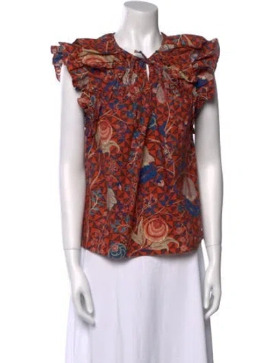 Pre-owned Ulla Johnson Floral Print Crew Neck Blouse In Orange