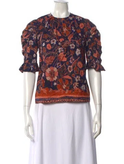 Pre-owned Ulla Johnson Floral Print Crew Neck Blouse In Orange