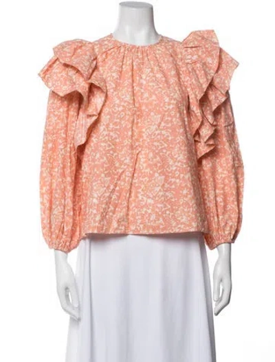 Pre-owned Ulla Johnson Floral Print Crew Neck Blouse In Orange