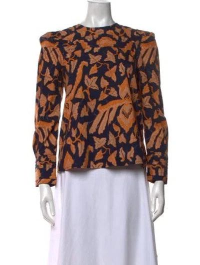 Pre-owned Ulla Johnson Floral Print Crew Neck Blouse In Orange