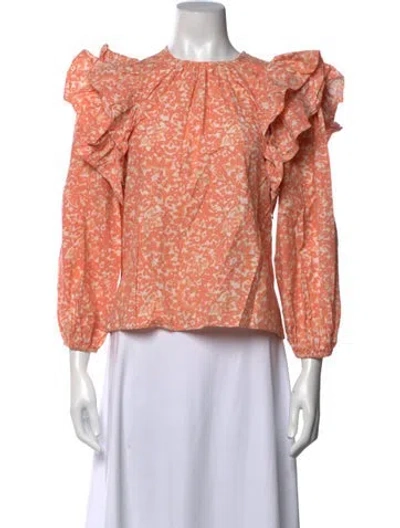 Pre-owned Ulla Johnson Floral Print Crew Neck Blouse In Orange
