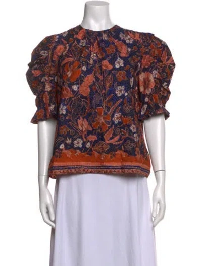Pre-owned Ulla Johnson Floral Print Crew Neck Blouse In Orange