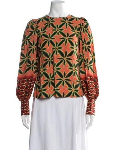 Pre-owned Ulla Johnson Floral Print Crew Neck Blouse In Orange