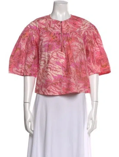 Pre-owned Ulla Johnson Floral Print Crew Neck Blouse In Pink