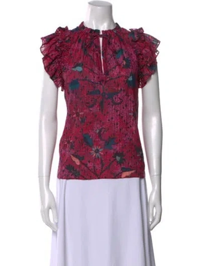 Pre-owned Ulla Johnson Floral Print Crew Neck Blouse In Pink
