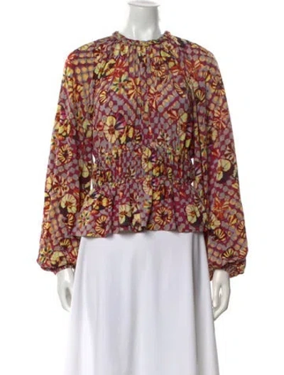Pre-owned Ulla Johnson Floral Print Crew Neck Blouse In Pink