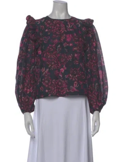 Pre-owned Ulla Johnson Floral Print Crew Neck Blouse In Pink