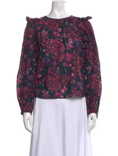 Pre-owned Ulla Johnson Floral Print Crew Neck Blouse In Pink