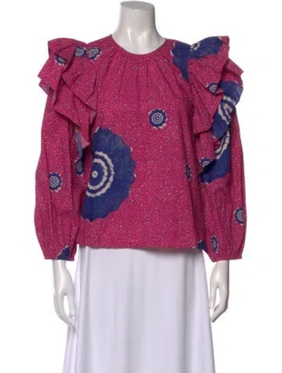 Pre-owned Ulla Johnson Floral Print Crew Neck Blouse In Pink