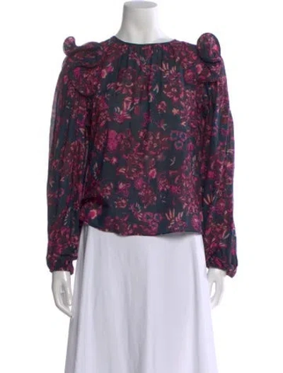 Pre-owned Ulla Johnson Floral Print Crew Neck Blouse In Pink