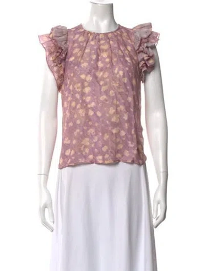 Pre-owned Ulla Johnson Floral Print Crew Neck Blouse In Pink