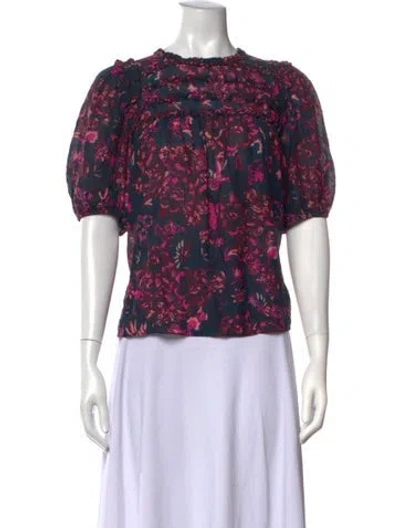 Pre-owned Ulla Johnson Floral Print Crew Neck Blouse In Pink