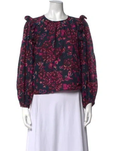 Pre-owned Ulla Johnson Floral Print Crew Neck Blouse In Pink