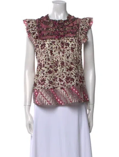 Pre-owned Ulla Johnson Floral Print Crew Neck Blouse In Purple