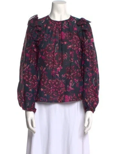Pre-owned Ulla Johnson Floral Print Crew Neck Blouse In Purple