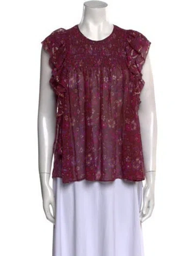 Pre-owned Ulla Johnson Floral Print Crew Neck Blouse In Purple