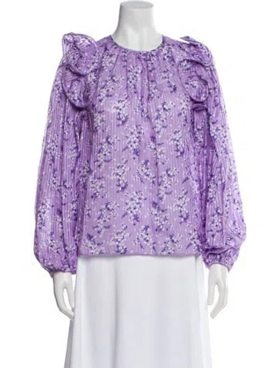 Pre-owned Ulla Johnson Floral Print Crew Neck Blouse In Purple