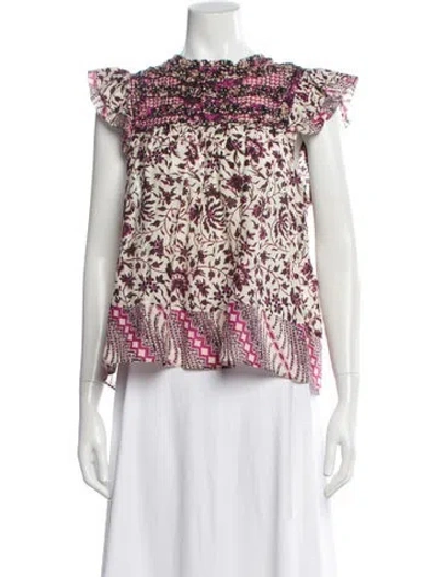 Pre-owned Ulla Johnson Floral Print Crew Neck Blouse In Purple