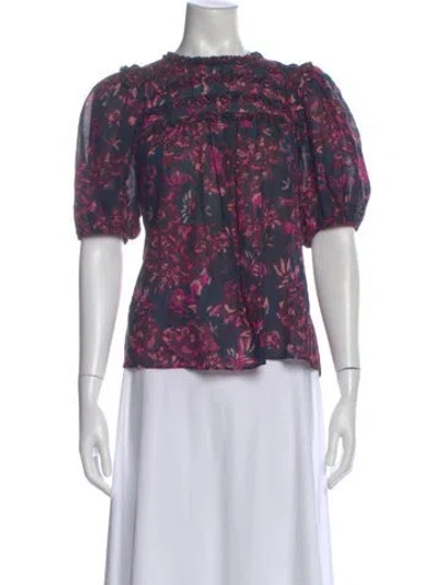 Pre-owned Ulla Johnson Floral Print Crew Neck Blouse In Purple