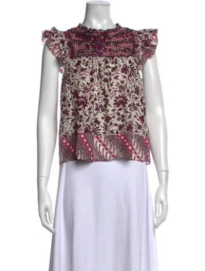 Pre-owned Ulla Johnson Floral Print Crew Neck Blouse In Purple