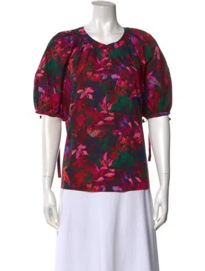Pre-owned Ulla Johnson Floral Print Crew Neck Blouse In Red