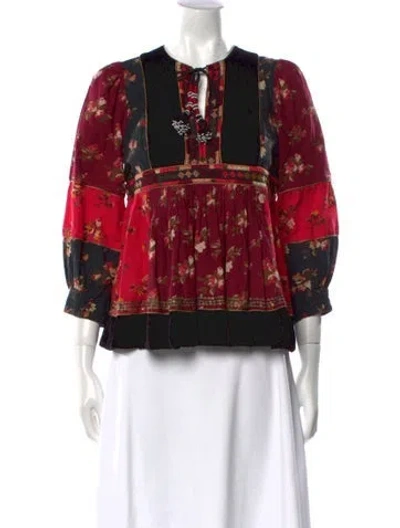 Pre-owned Ulla Johnson Floral Print Crew Neck Blouse In Red
