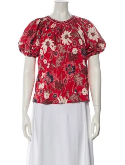 Pre-owned Ulla Johnson Floral Print Crew Neck Blouse In Red
