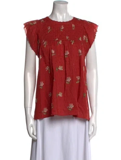 Pre-owned Ulla Johnson Floral Print Crew Neck Blouse In Red