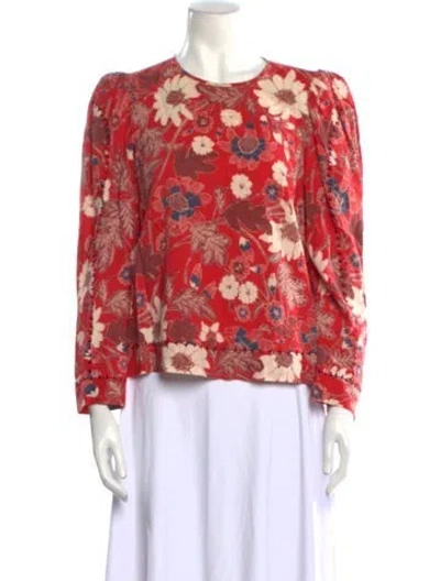 Pre-owned Ulla Johnson Floral Print Crew Neck Blouse In Red