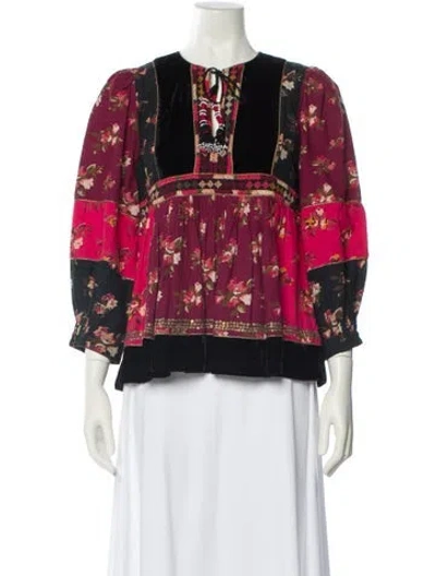 Pre-owned Ulla Johnson Floral Print Crew Neck Blouse In Red