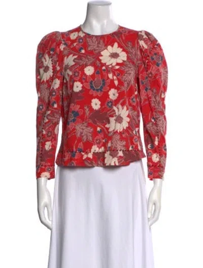 Pre-owned Ulla Johnson Floral Print Crew Neck Blouse In Red