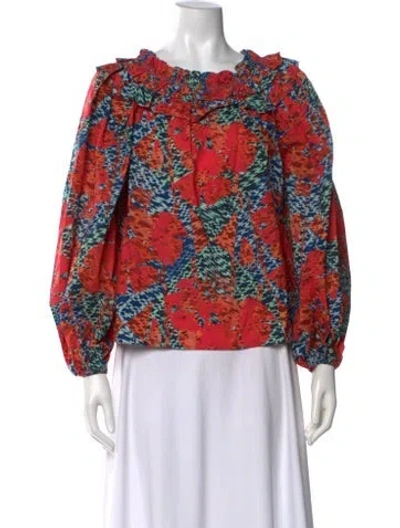 Pre-owned Ulla Johnson Floral Print Crew Neck Blouse In Red