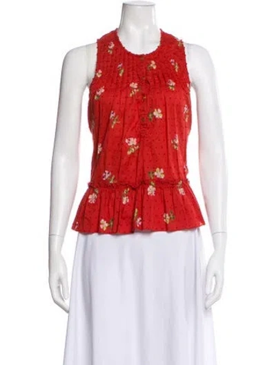 Pre-owned Ulla Johnson Floral Print Crew Neck Blouse In Red