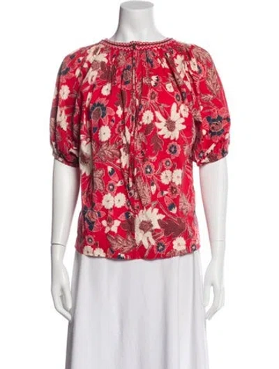 Pre-owned Ulla Johnson Floral Print Crew Neck Blouse In Red