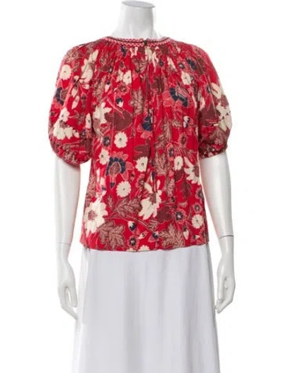 Pre-owned Ulla Johnson Floral Print Crew Neck Blouse In Red